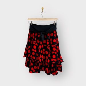 DIANE VON FURSTENBURG Black & Red Polka Dot Tiered Ruffle Skirt (Sz M)